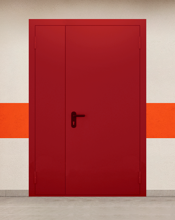 Противопожарная полуторная красная дверь EI 60 (2-го типа) без доводчика