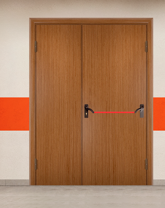 Противопожарная полуторная шпон дверь без доводчика с ручкой антипаника