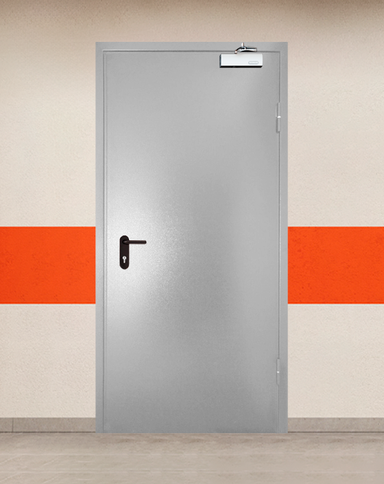 Противопожарная однопольная серая дверь порошковым напылением EI 45