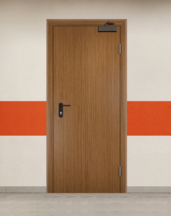 Противопожарная однопольная шпон серая дверь