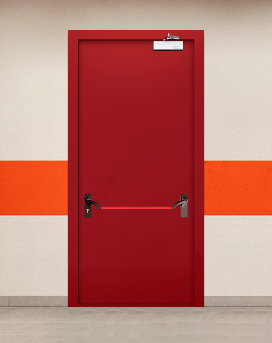 Противопожарная однопольная красная дверь EIWS 60 с ручкой антипаника