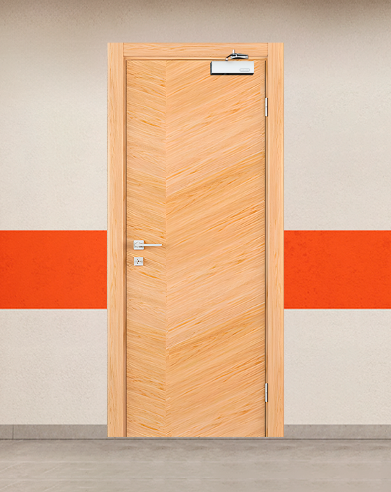 Противопожарная однопольная шпон серая дверь с блестящим доводчиком