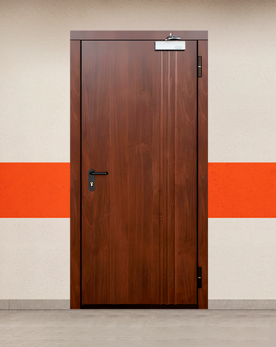 Противопожарная однопольная МДФ коричневая дверь EIS 45