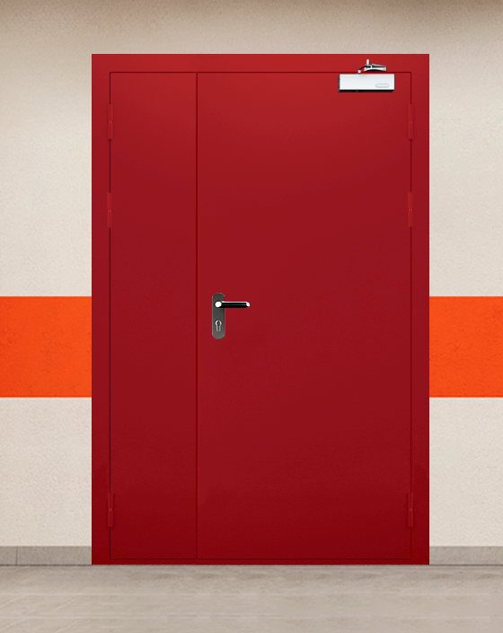 Противопожарная полуторная красная дверь EIWS 30 с блестящей ручкой