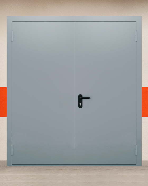 Противопожарная двупольная серая дверь EI-90 без доводчика