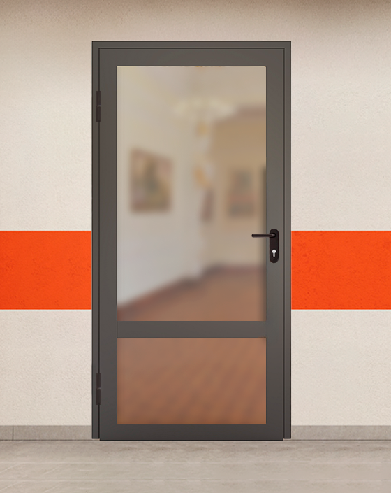 Противопожарная однопольная светопрозрачная стальная коричневая дверь EIW 30 без доводчика